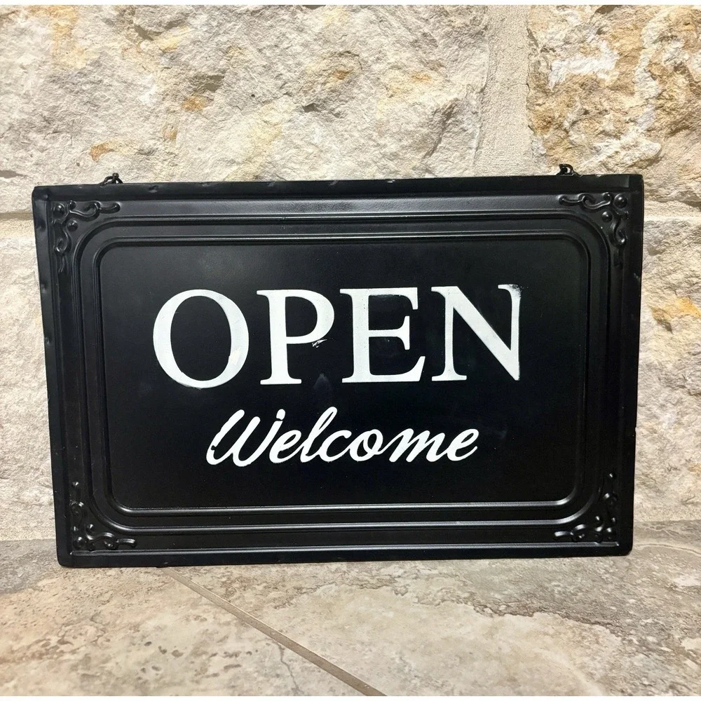 Double Sided‎ Metal Open Closed Sign w/Hanging Chain for Business Retail